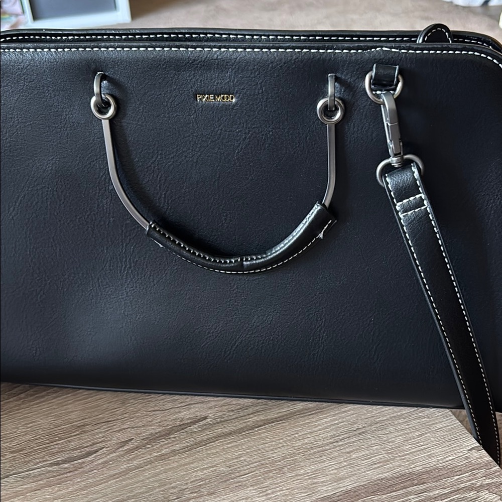 Becca Black Leather Tote with Silver Accents